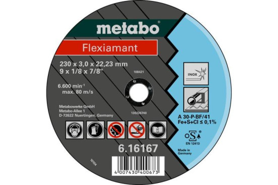 Отрезной круг Metabo 115х3,0х22,23мм Flexiamant Inox А 30-Р изогнутый  616741000 в Санкт-Петербурге