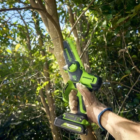Цепная мини пила аккумуляторная Greenworks GD24CS15, 24V, 15см, бесщеточная, с автоматической смазкой цепи, без АКБ и ЗУ в Санкт-Петербурге